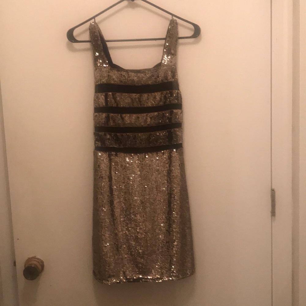 Topshop UNIQUE gold sequin dress with sheer back